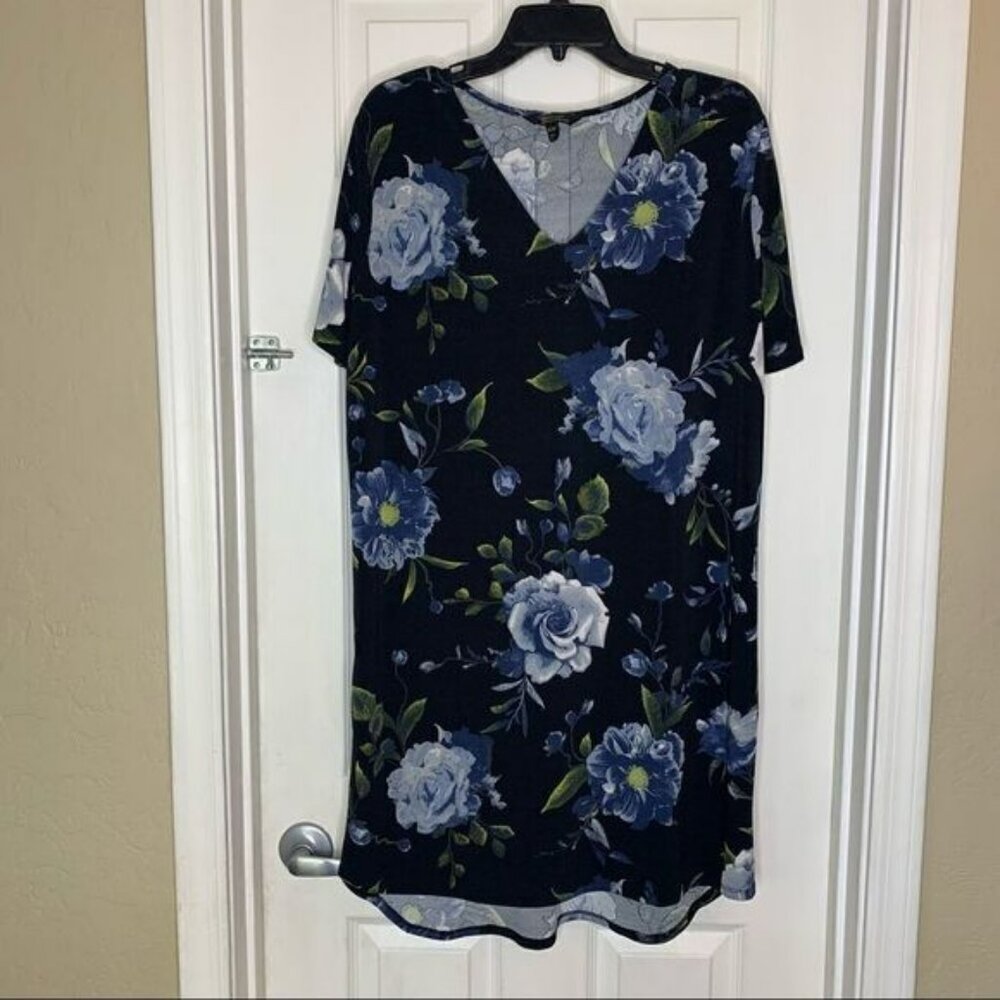 CHRISTIAN SIRIANO V-Neck Tunic DRESS Black Floral - Size XL